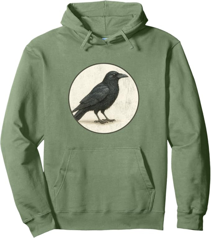 American Crow Retro Bird Design Unisex Pullover Hoodie by Bird.fan