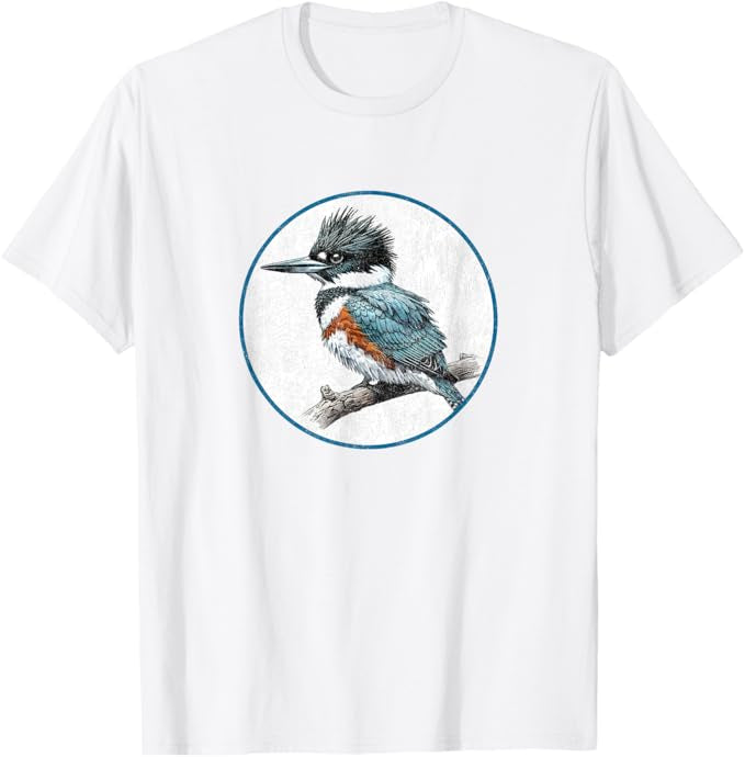 Belted Kingfisher T-Shirt Retro Design by Bird.fan | Men's Birding Graphic Tee