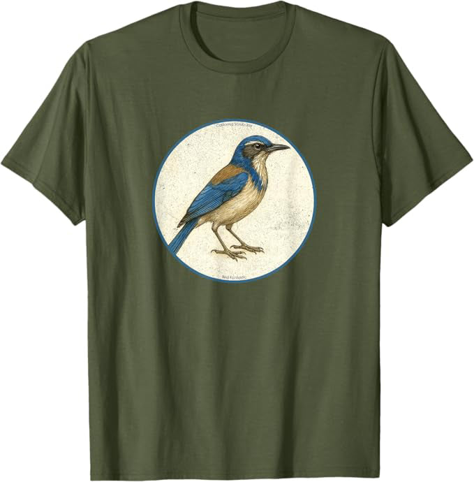 Retro California Scrub-Jay Bird Design T-Shirt Design 10 Colors by Bird Fantastic | Birding Graphic Tee
