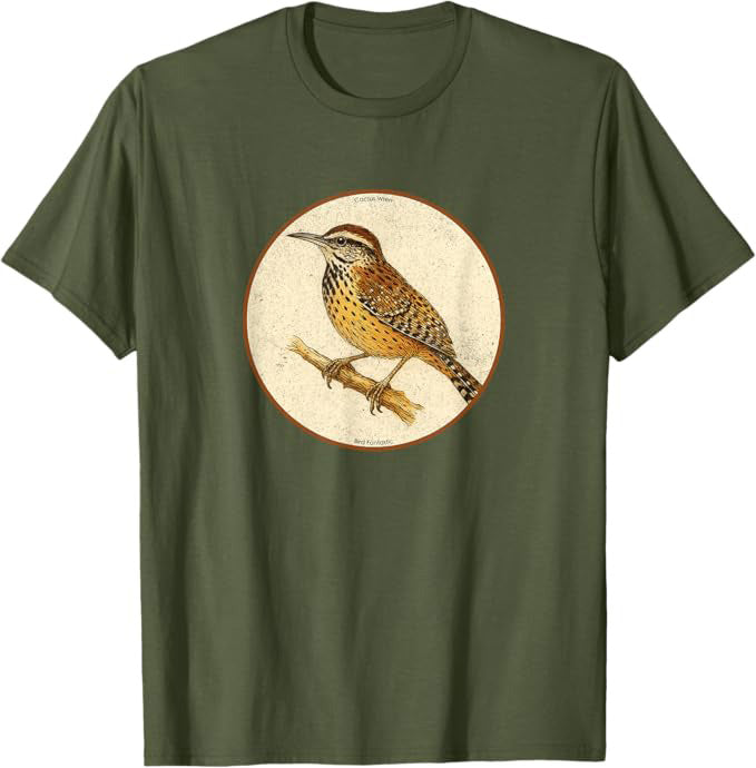 Cactus Wren T-Shirt Retro Design by Bird.fan | Birding Graphic Tee