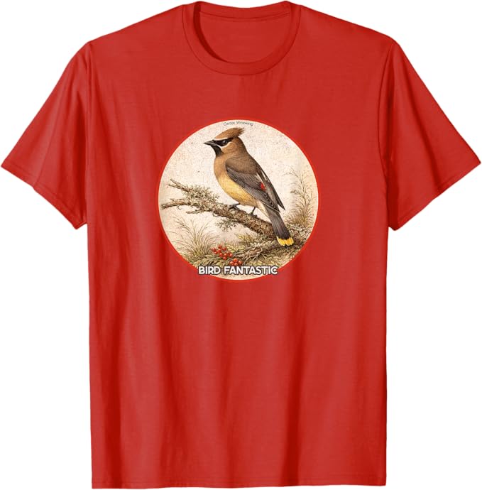 Retro Cedar Waxwing T-Shirt Design 10 Colors by Bird Fantastic | Birding Graphic Tee