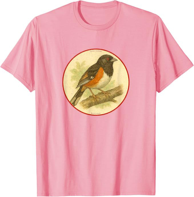 Retro Eastern Towhee Bird Design T-Shirt Design 10 Colors by Bird Fantastic | Birding Graphic Tee