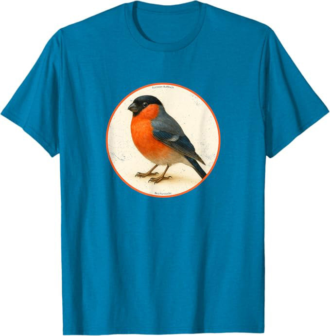 Eurasian Bullfinch T-Shirt Retro Design by Bird.fan | Birding Graphic Tee