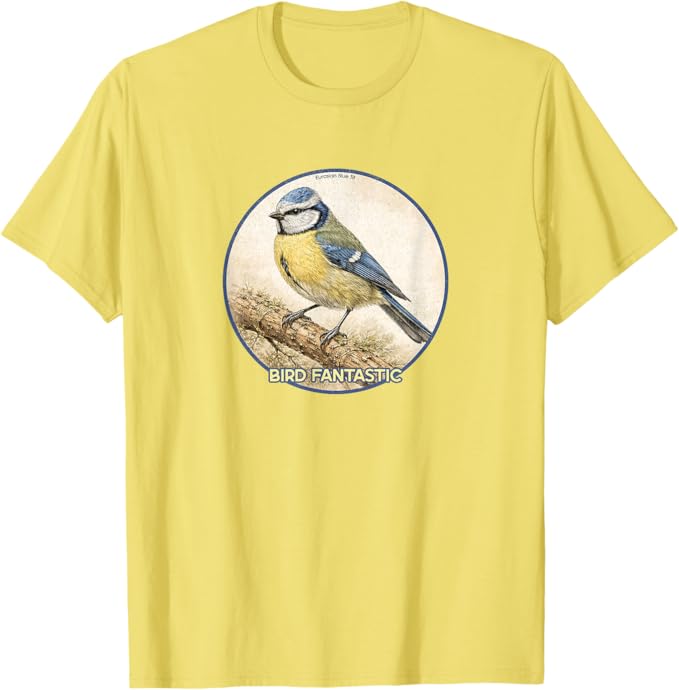 Retro Eurasian Blue Tit T-Shirt Design 10 Colors by Bird Fantastic | Birding Graphic Tee