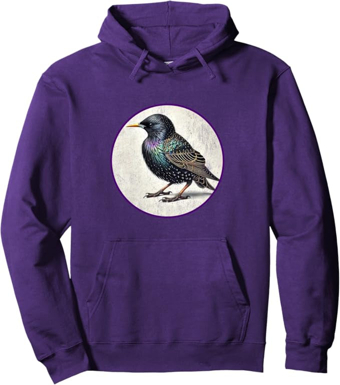 European Starling Retro Bird Design Unisex Pullover Hoodie by Bird.fan