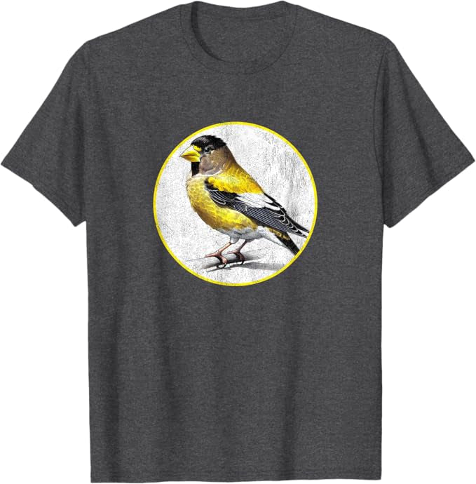 Evening Grosbeak T-Shirt Retro Design by Bird.fan | Men's Birding Graphic Tee