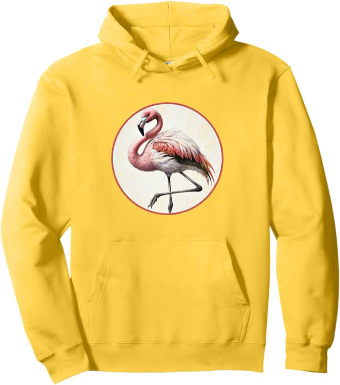 Flamingo Retro Bird Design Unisex Pullover Hoodie by Bird.fan