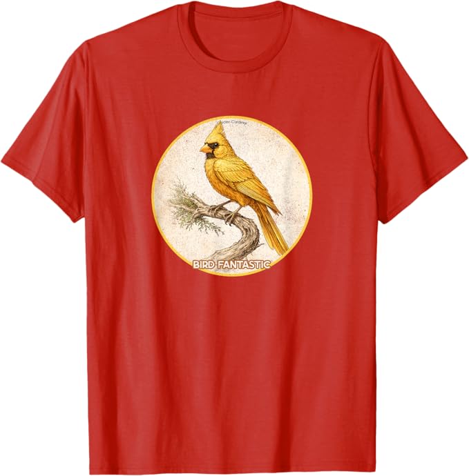 Retro Golden Cardinal T-Shirt Design 10 Colors by Bird Fantastic | Birding Graphic Tee