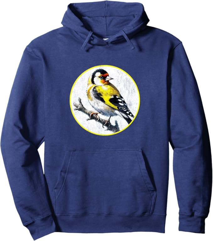 Goldfinch Retro Bird Design Unisex Pullover Hoodie by Bird.fan