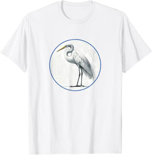 Retro Great Egret Bird Design T-Shirt Design 10 Colors by Bird Fantastic | Birding Graphic Tee