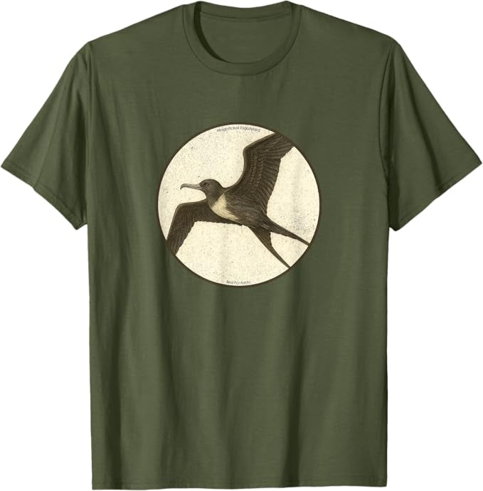 Retro Magnificent Frigatebird Bird Design T-Shirt Design 10 Colors by Bird Fantastic | Birding Graphic Tee