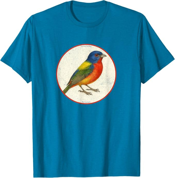 Retro Painted Bunting Bird Design T-Shirt Design 10 Colors by Bird Fantastic | Birding Graphic Tee
