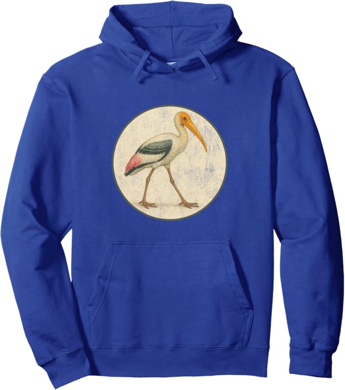 Retro Painted Stork Hoodie – Vintage Bird Design Sweatshirt