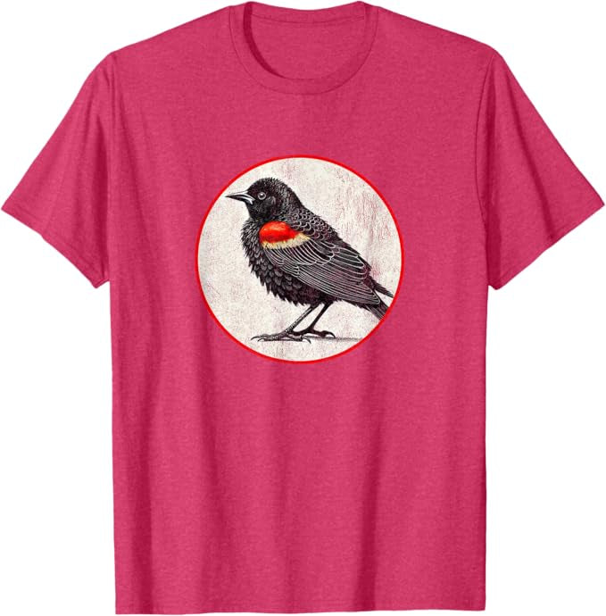 Red-Winged Blackbird T-Shirt Retro Design by Bird.fan | Men's Birding Graphic Tee