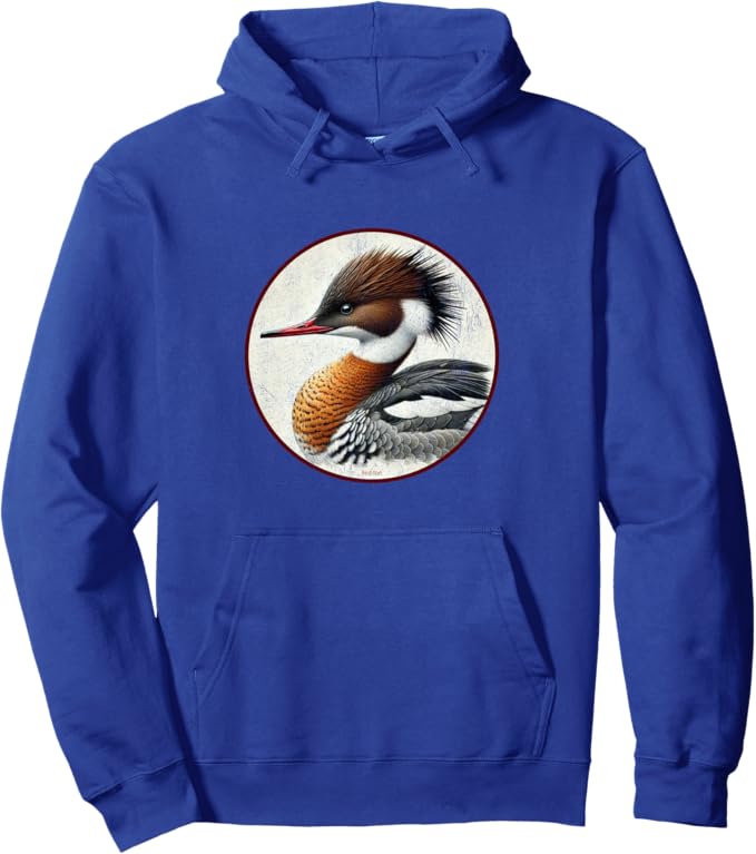 Retro Red-Breasted Merganser Hoodie – Vintage Bird Design Sweatshirt