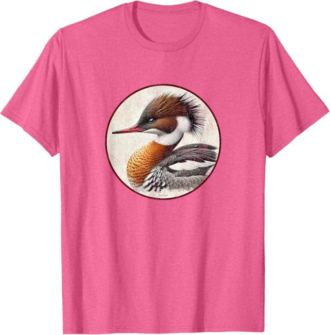 Red-Breasted Merganser T-Shirt Retro Design by Bird.fan | Men's Birding Graphic Tee