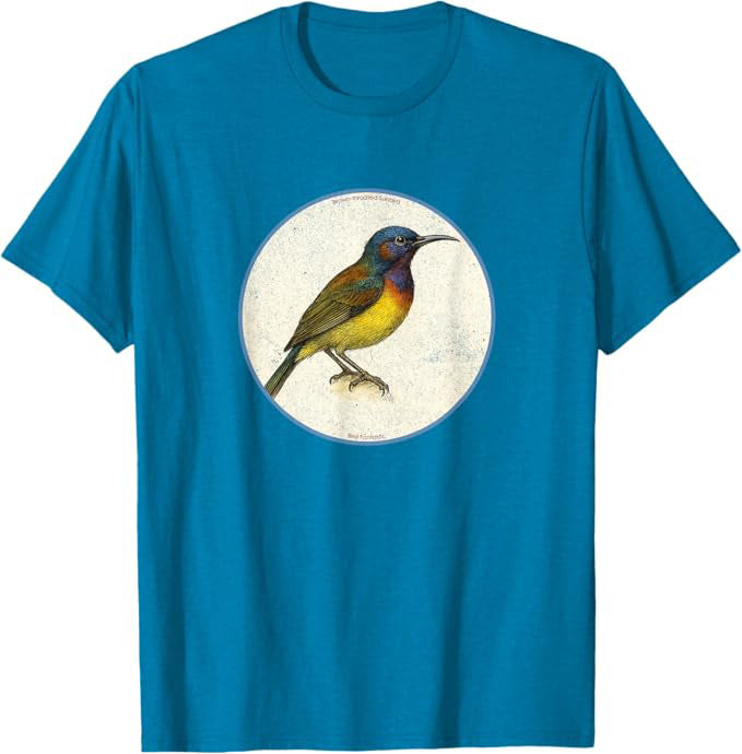 Retro Brown-Throated Sunbird Bird Design T-Shirt Design 10 Colors by Bird Fantastic | Birding Graphic Tee