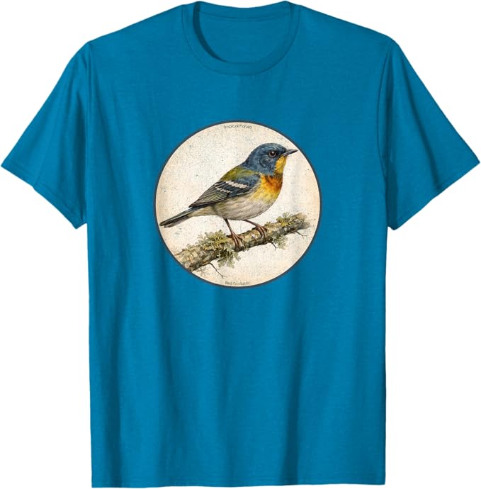 Retro Tropical Parula T-Shirt Design 10 Colors by Bird Fantastic | Birding Graphic Tee