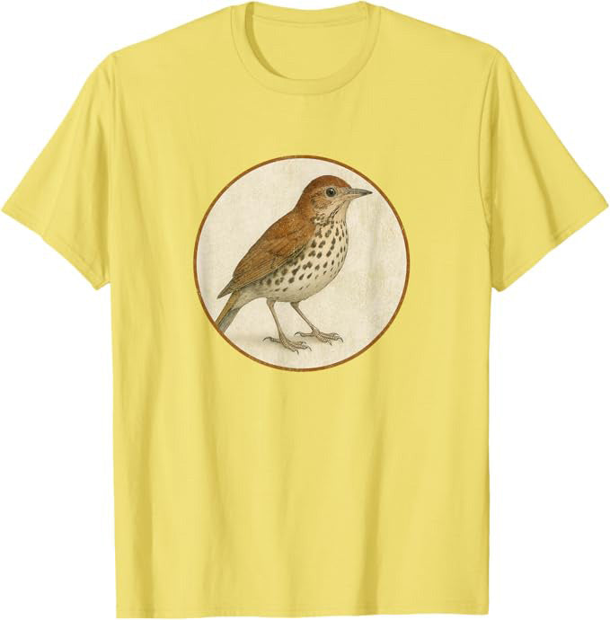 Wood Thrush T-Shirt Retro Design by Bird.fan | Men's Birding Graphic Tee