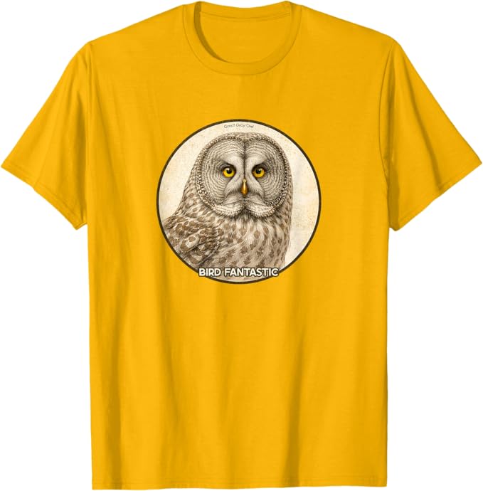 Retro Great Gray Owl T-Shirt Design 10 Colors by Bird Fantastic | Birding Graphic Tee