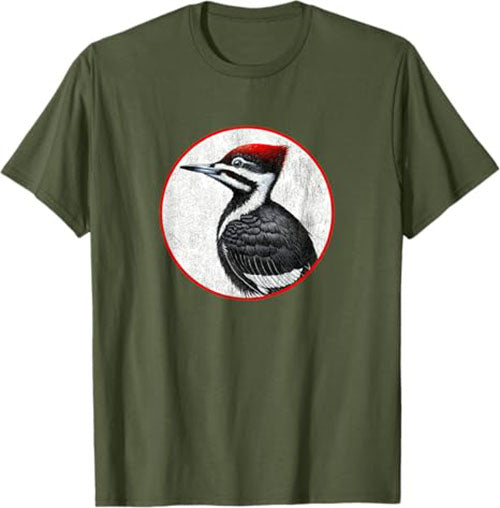 Retro Pileated Woodpecker Bird Design T-Shirt Design 10 Colors by Bird Fantastic | Birding Graphic Tee