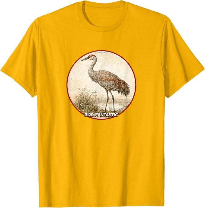 Retro Sandhill Crane T-Shirt Design 10 Colors by Bird Fantastic | Birding Graphic Tee