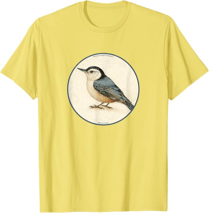 Retro White-Breasted Nuthatch T-Shirt Design 10 Colors by Bird Fantastic | Birding Graphic Tee