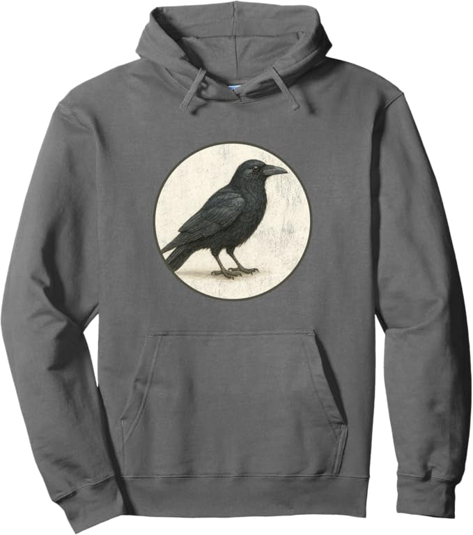 American Crow Retro Bird Design Unisex Pullover Hoodie by Bird.fan