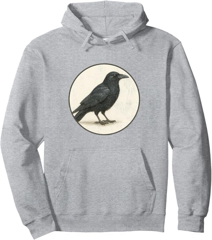 American Crow Retro Bird Design Unisex Pullover Hoodie by Bird.fan