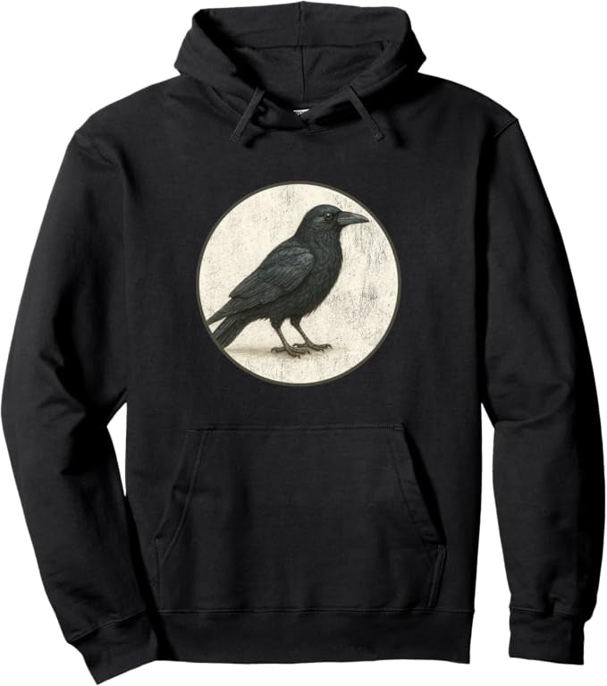 American Crow Retro Bird Design Unisex Pullover Hoodie by Bird.fan