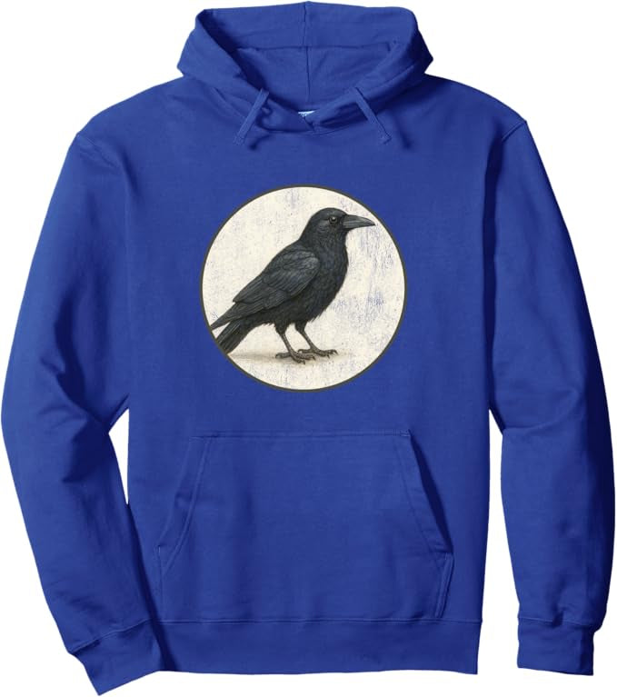 American Crow Retro Bird Design Unisex Pullover Hoodie by Bird.fan