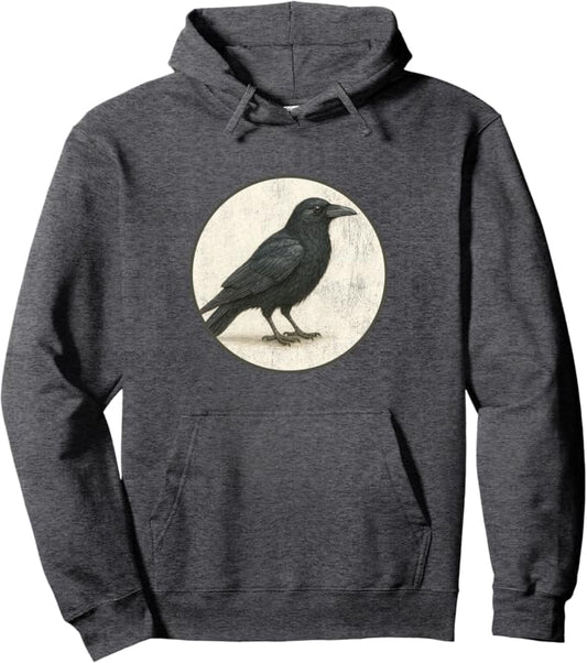 American Crow Retro Bird Design Unisex Pullover Hoodie by Bird.fan