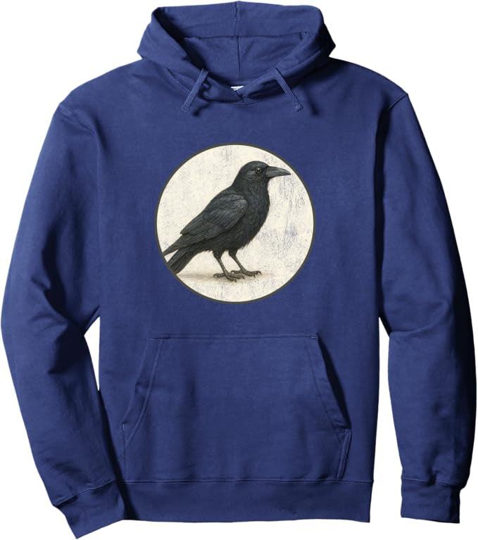 American Crow Retro Bird Design Unisex Pullover Hoodie by Bird.fan