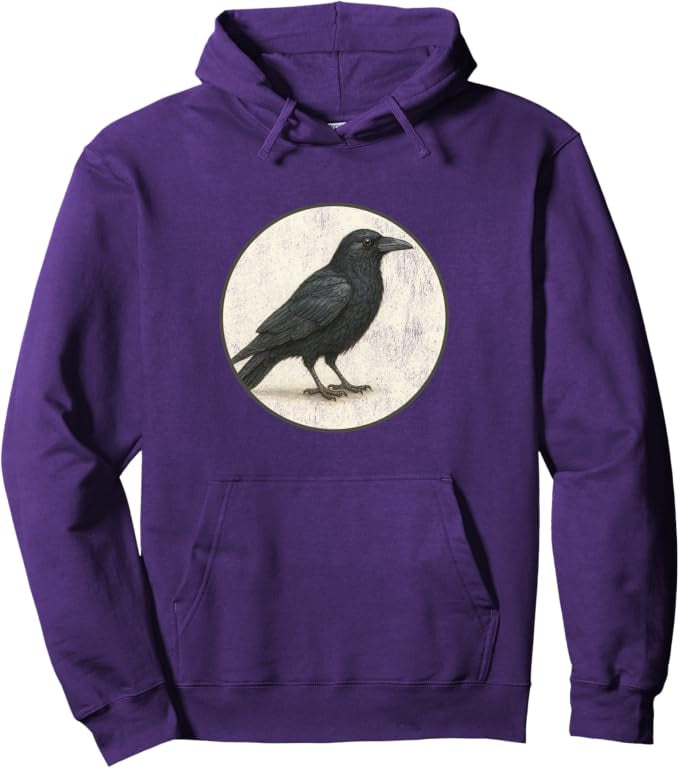 American Crow Retro Bird Design Unisex Pullover Hoodie by Bird.fan