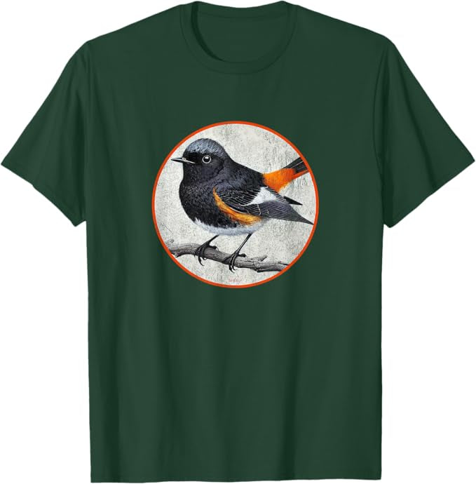 American Redstart T-Shirt Retro Design by Bird.fan | Men's Birding Graphic Tee