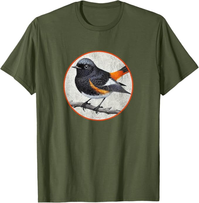 American Redstart T-Shirt Retro Design by Bird.fan | Men's Birding Graphic Tee