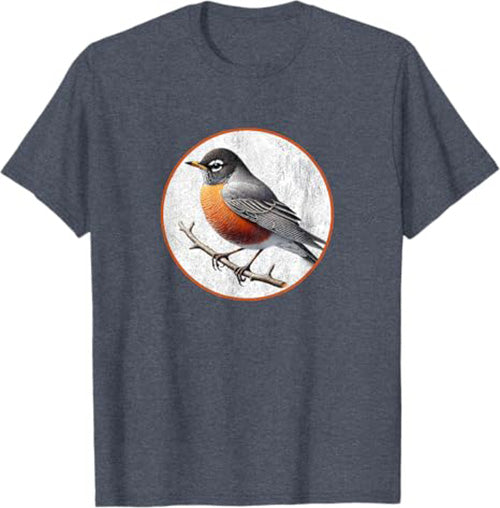 American Robin T-Shirt Retro Design by Bird.fan