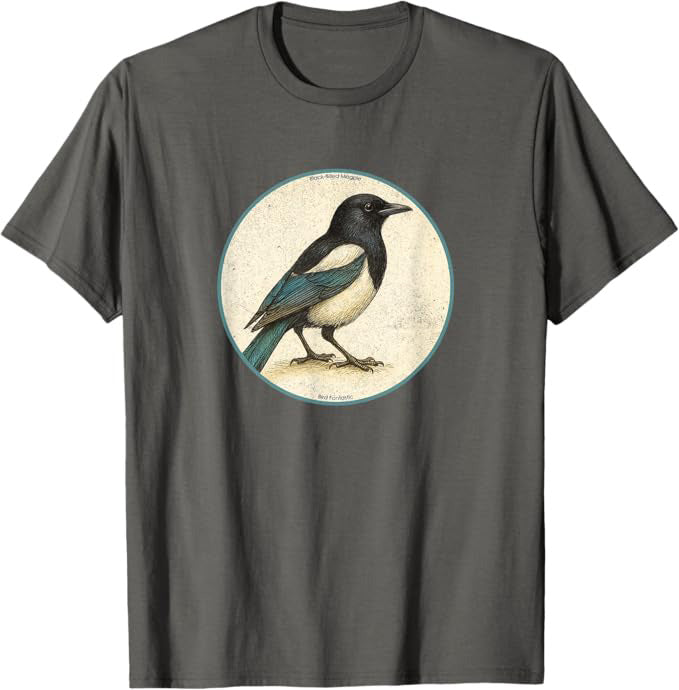 Black-Billed Magpie T-Shirt Retro Design by Bird.fan | Birding Graphic Tee