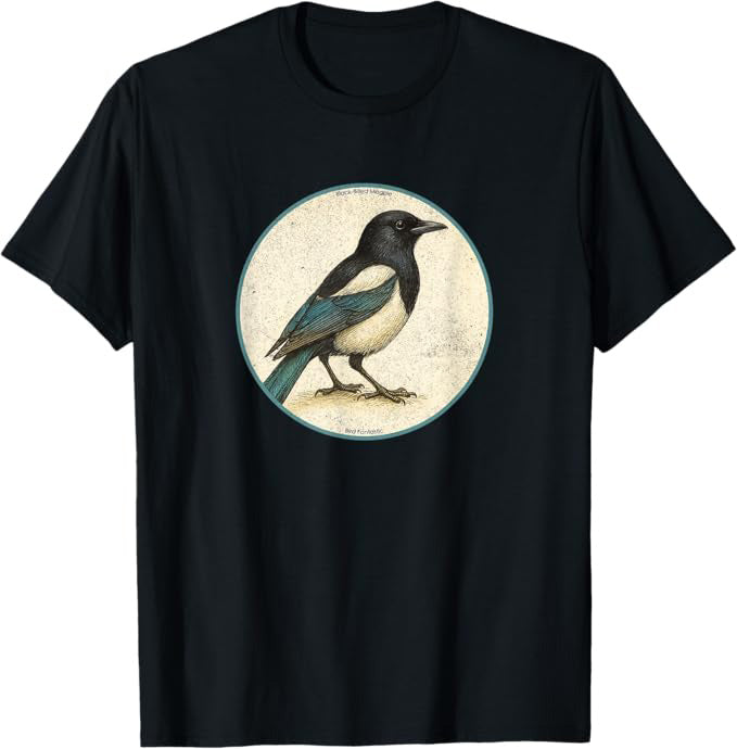 Black-Billed Magpie T-Shirt Retro Design by Bird.fan | Birding Graphic Tee