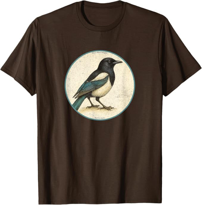 Black-Billed Magpie T-Shirt Retro Design by Bird.fan | Birding Graphic Tee