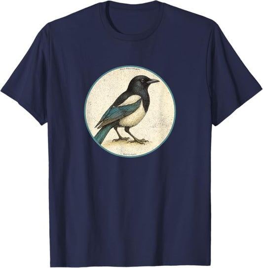 Black-Billed Magpie T-Shirt Retro Design by Bird.fan | Birding Graphic Tee