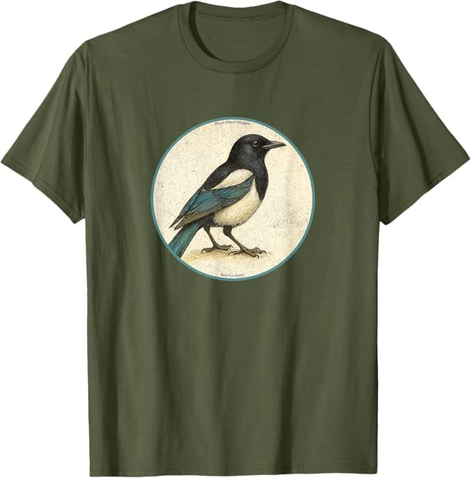 Black-Billed Magpie T-Shirt Retro Design by Bird.fan | Birding Graphic Tee