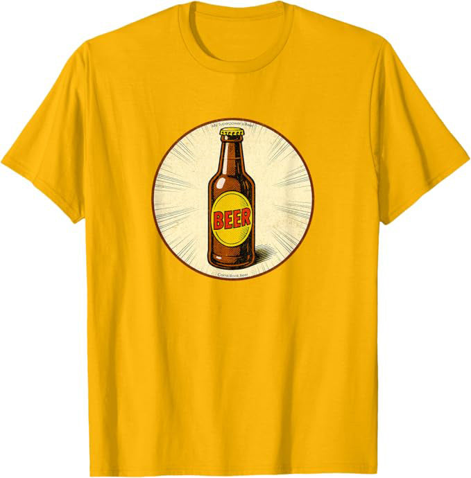 Retro Beer Bottle Superpower Comic Book Design T-Shirt | by ComicBook.beer
