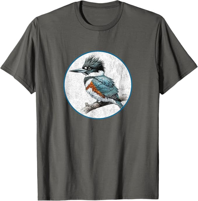 Belted Kingfisher T-Shirt Retro Design by Bird.fan | Men's Birding Graphic Tee