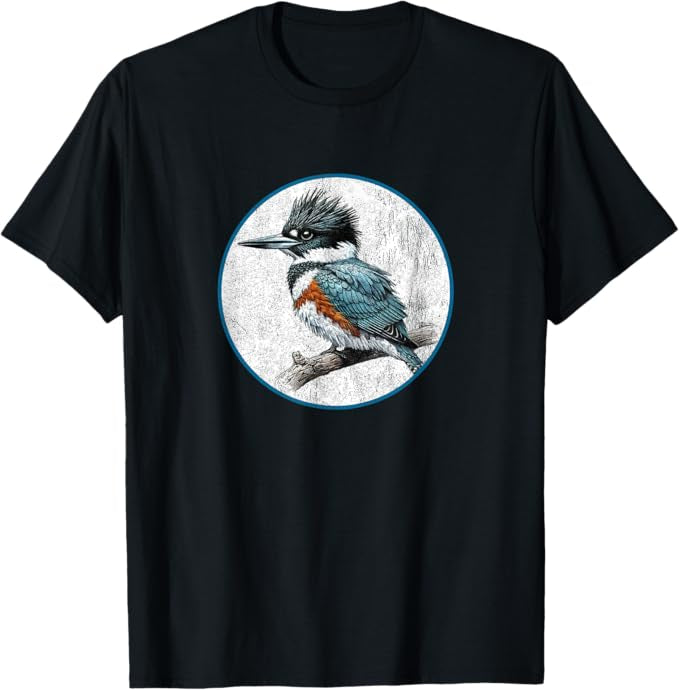 Belted Kingfisher T-Shirt Retro Design by Bird.fan | Men's Birding Graphic Tee