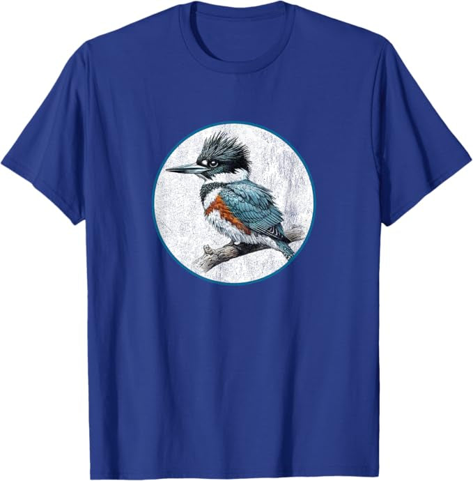 Belted Kingfisher T-Shirt Retro Design by Bird.fan | Men's Birding Graphic Tee