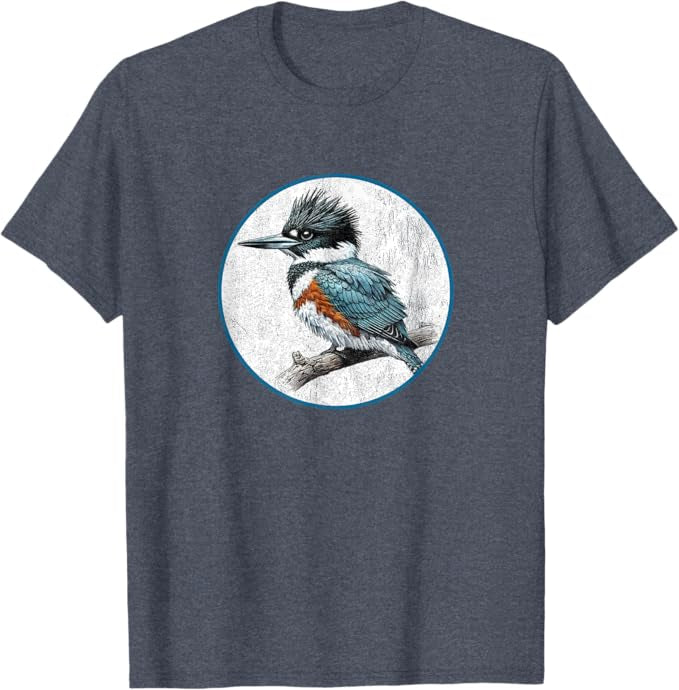 Belted Kingfisher T-Shirt Retro Design by Bird.fan | Men's Birding Graphic Tee