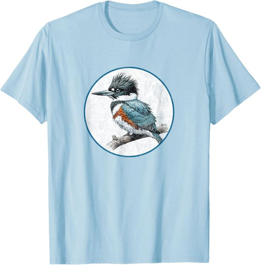 Belted Kingfisher T-Shirt Retro Design by Bird.fan | Men's Birding Graphic Tee