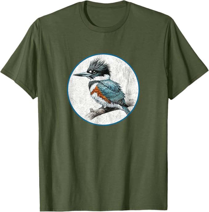 Belted Kingfisher T-Shirt Retro Design by Bird.fan | Men's Birding Graphic Tee