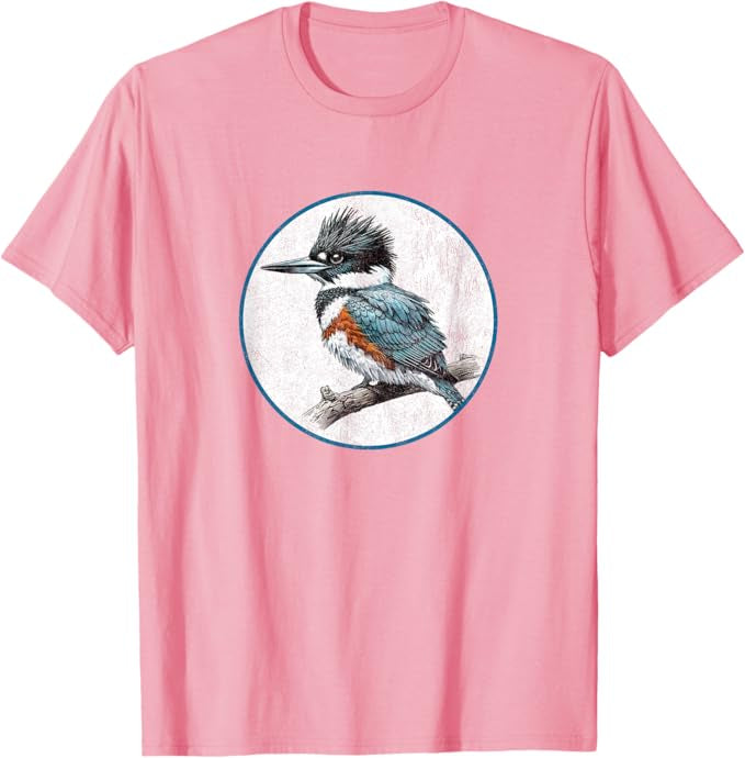 Belted Kingfisher T-Shirt Retro Design by Bird.fan | Men's Birding Graphic Tee
